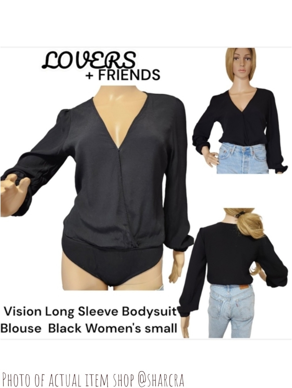 Lovers + Friends Women's Vision Long Sleeve Faux Wrap Bodysuit Black flowy S